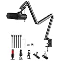 KU XIU Aluminum Alloy Boom Arm Microphone Stand for Desk, Three-Section Adjustable Mic Arm Mount with Cable Management Channels for Desktop