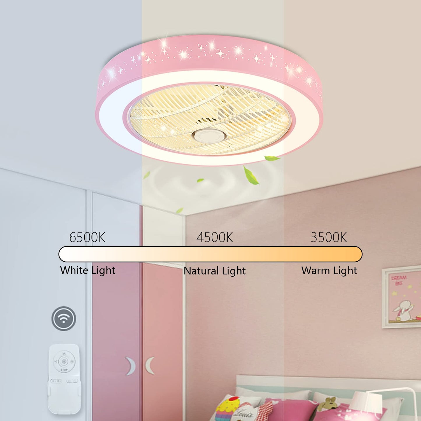 DNYSYSJ Acrylic LED Enclosed Ceiling Fan with Light - Dimmable LED Semi Flush Mount Low Profile Ceiling Fan with Rmote Control and 7 Blades
