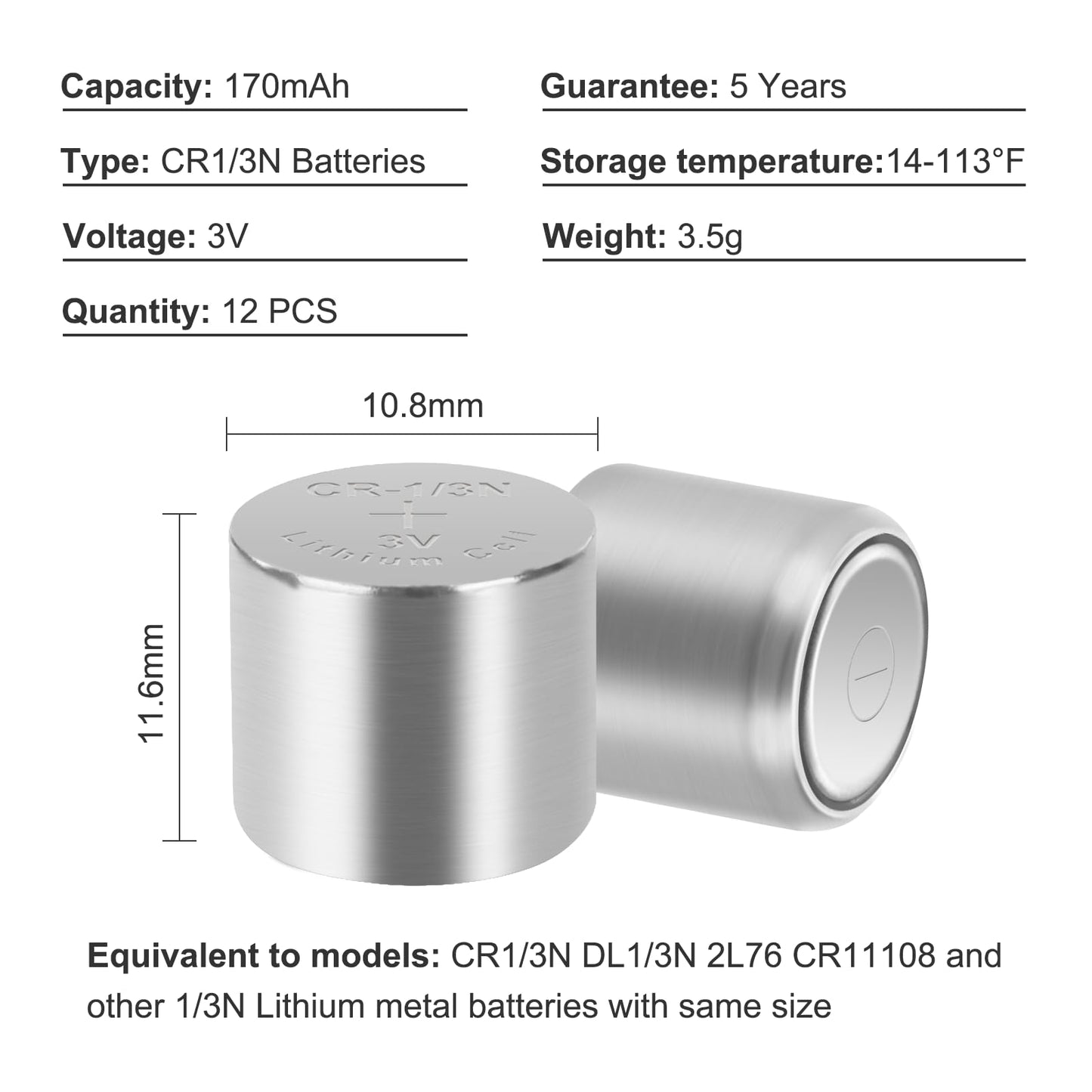 JOXIYECLTL DL1/3N CR1/3N 2L76 5018LC 5008LC CR11108 K58L 3V Lithium Battery(12 Pack)