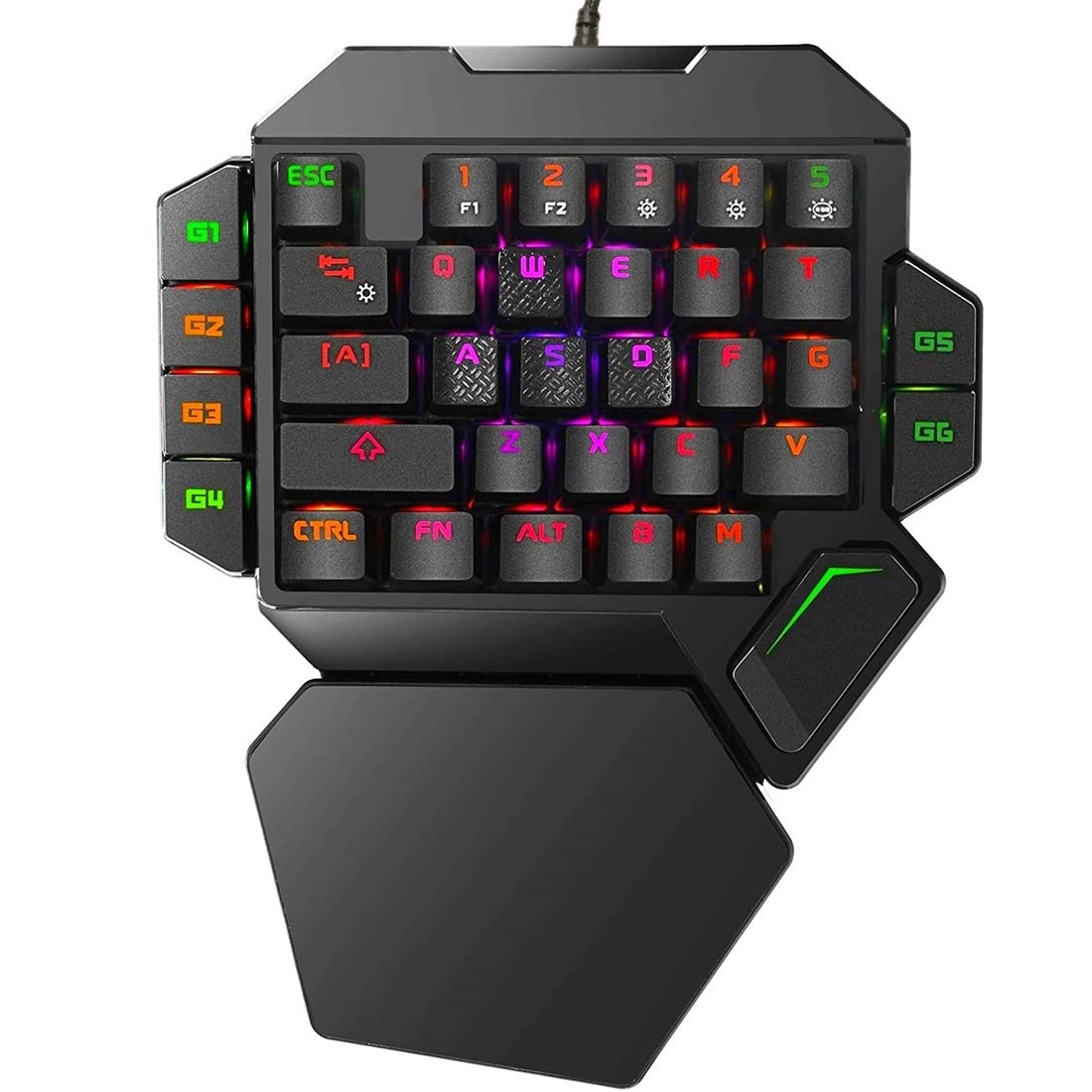 Cakce RGB One Handed Mechanical Gaming Keyboard,Colorful Backlit,Wrist Rest Support,Professional USB Wired Single Hand Mechanical Keyboard for Game