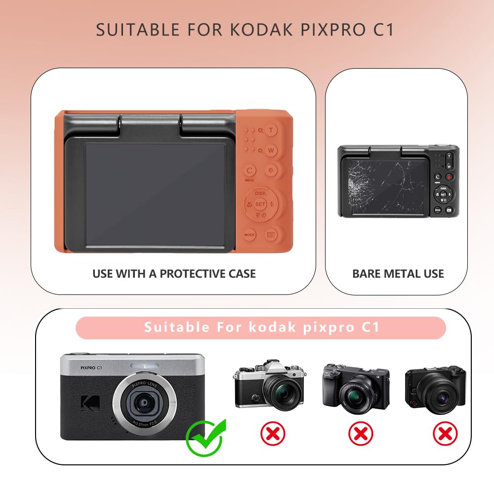 Tedubax Silicone Case for Kodak pixpro C1 Digital Camera with 2PCS Screen Protector and Lanyard- Khaki