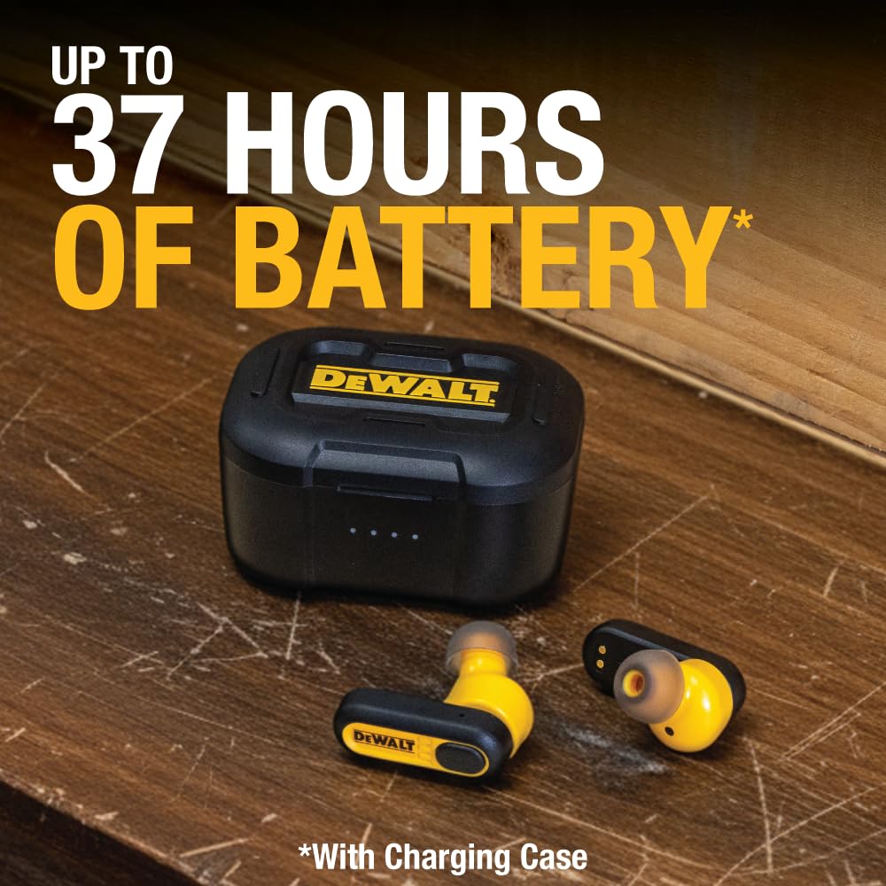 DEWALT Heavy Duty True Wireless Ear Buds, Bluetooth, Black Edition