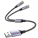 MOSWAG USB Audio Adapter External Sound Card Stereo Cable with Dual TRS 3-Pole 3.5mm Headphone and Microphone Jacks USB to Dual 3.5mm Audio Jack
