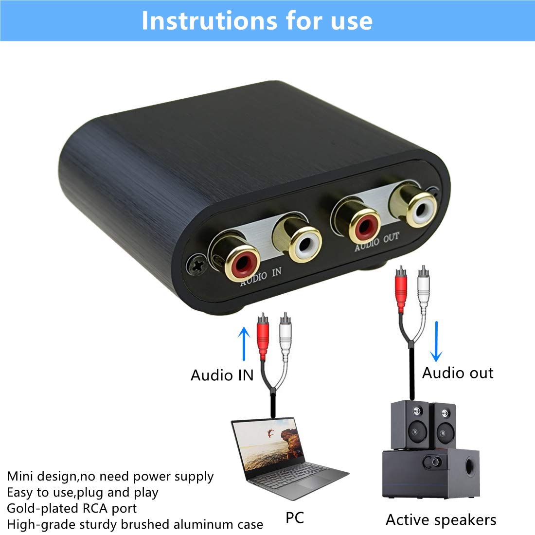 TENEALAY RCA Audio Volume Controller, line Volume Control Box, Mini attenuator knob -RC11