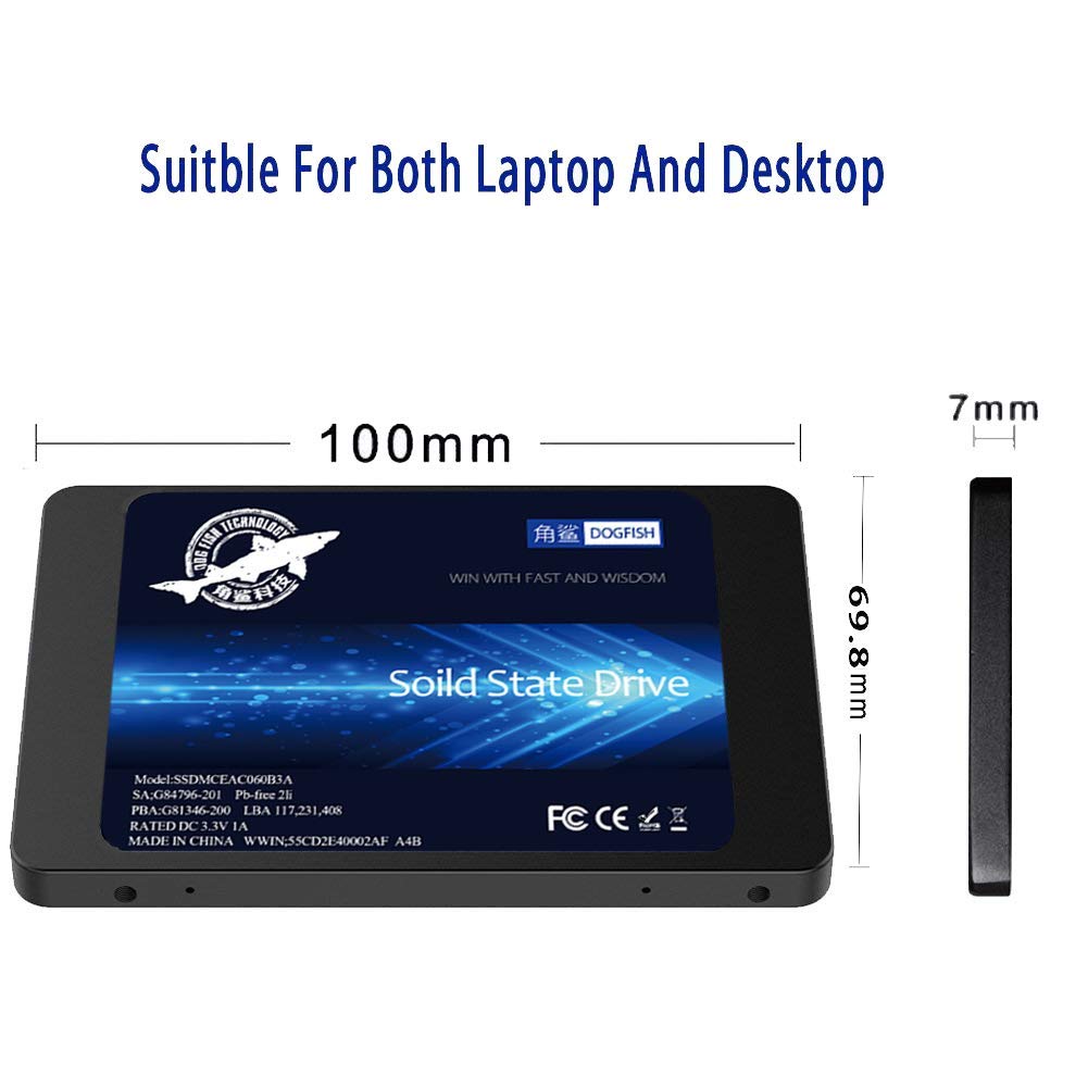 Dogfish 64GB SATA3 2.5-inch Internal SSD, Up to 500MB/s Read Speed for Laptops and Desktop PCs