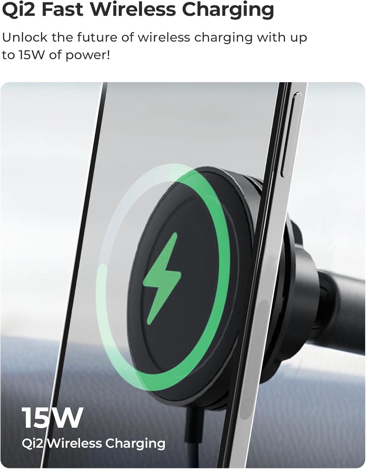 iOttie Velox Qi2 Mini 15W Wireless Charger Car Mount - Dash & Windshield Car Phone Holder - MagSafe Compatible iPhone Mount for Qi2 Smartphones