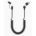 USB & USB-C to USB C and Lightning Cable Combo Coiled - 4 in 1 Charging Cable for Apple Carplay & Android Auto, 60W Short Curly Travel Multi Charger…