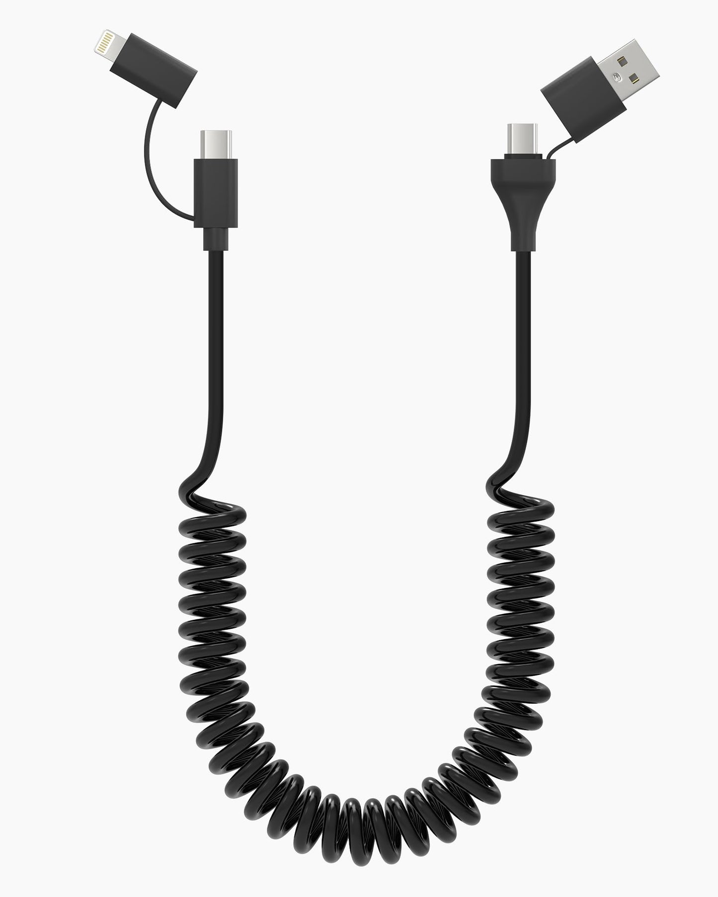 USB & USB-C to USB C and Lightning Cable Combo Coiled - 4 in 1 Charging Cable for Apple Carplay & Android Auto, 60W Short Curly Travel Multi Charger…