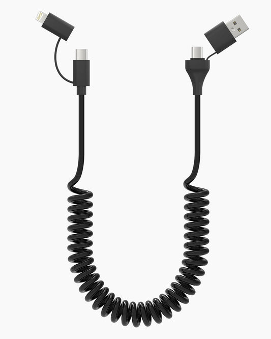 USB & USB-C to USB C and Lightning Cable Combo Coiled - 4 in 1 Charging Cable for Apple Carplay & Android Auto, 60W Short Curly Travel Multi Charger…