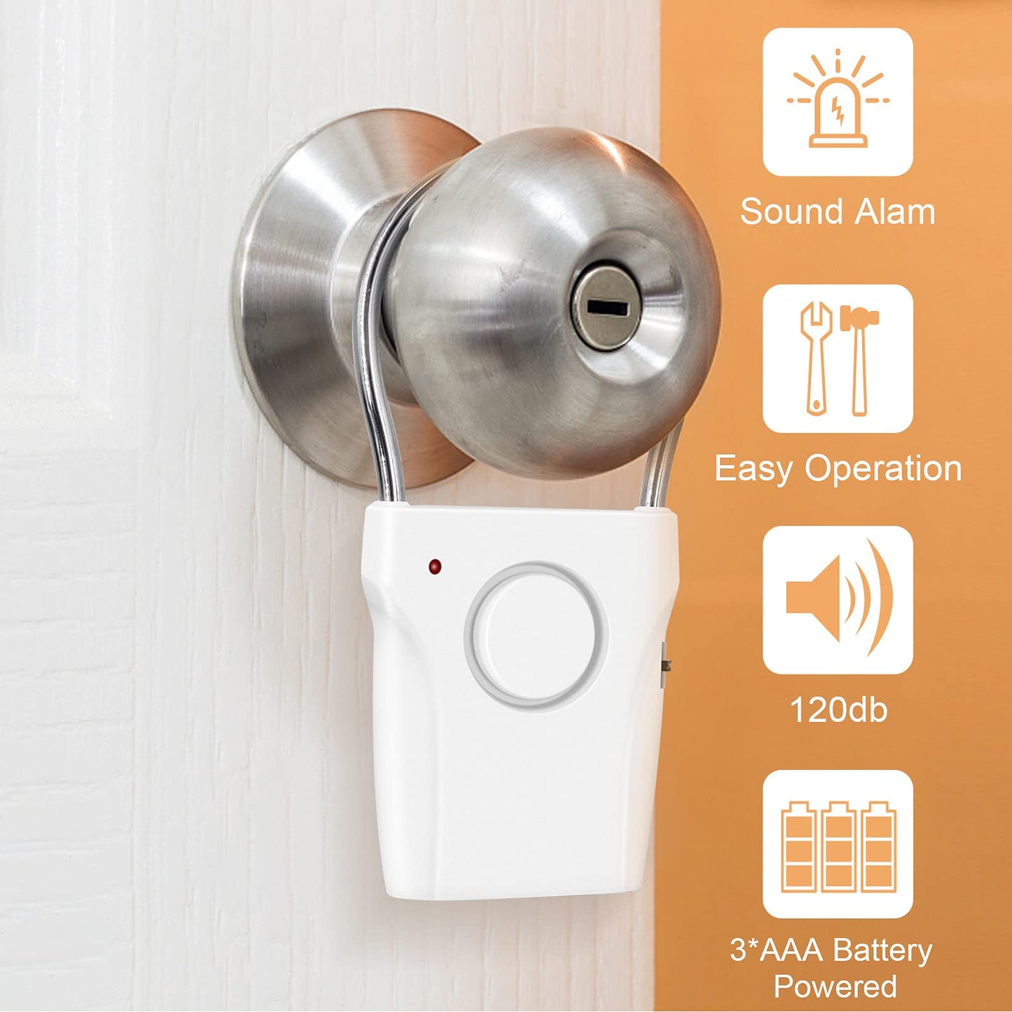JIAN BOLAND Door Handle Alarm - Vibration-Activated Security Alert with 120DB Audible Alarm, Effective up to 500FT - Ideal for Travel, Hotels