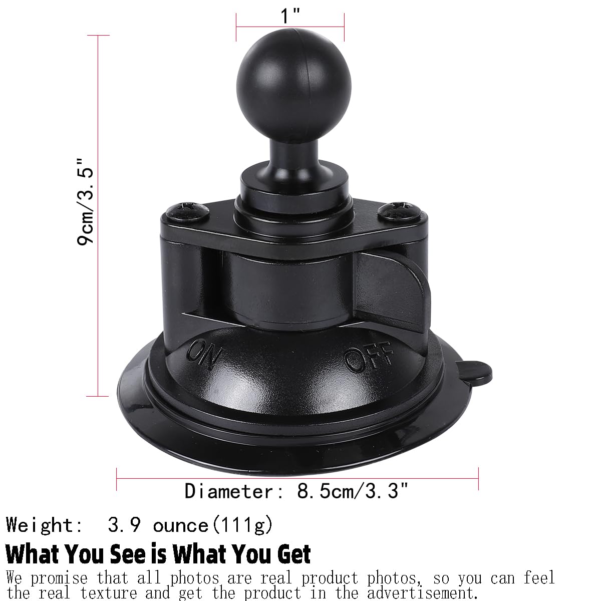 Leenconghui Suction Cup Base Mount with 25mm/1" Ball,Compatible with RAM Mounts and Other B Size Double Ball Socket Arm