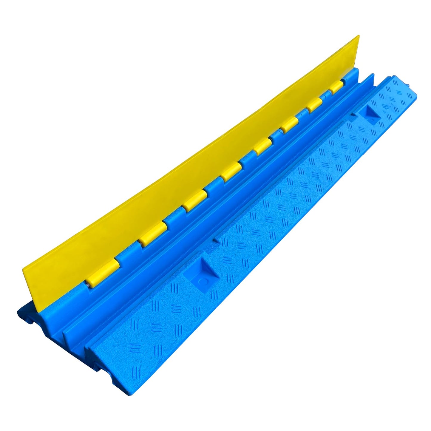 F COME 1 Pack Blue Rubber Cable Ramp Hose Cable Protector Ramp 2 Channel 22000Lbs Load Capacity Traffic Speed Bump Wires Power Lines Extension Cord
