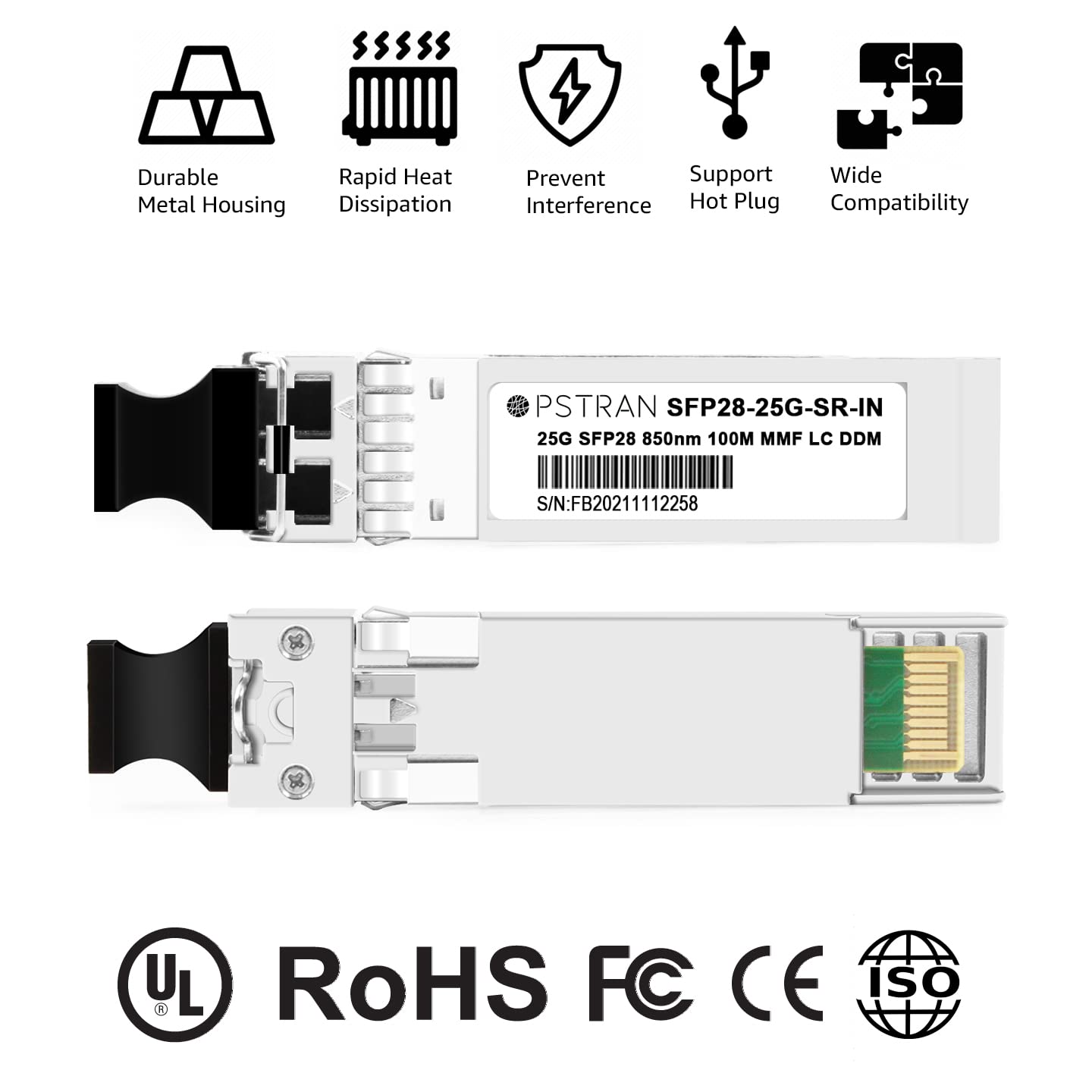 OPSTRAN 25GBASE-SR SFP28 Optical Transceiver Module Compatible with Intel E25GSFP28SR E25GSFP28SRX 25G SFP28 850nm 100m DOM Duplex LC MMF