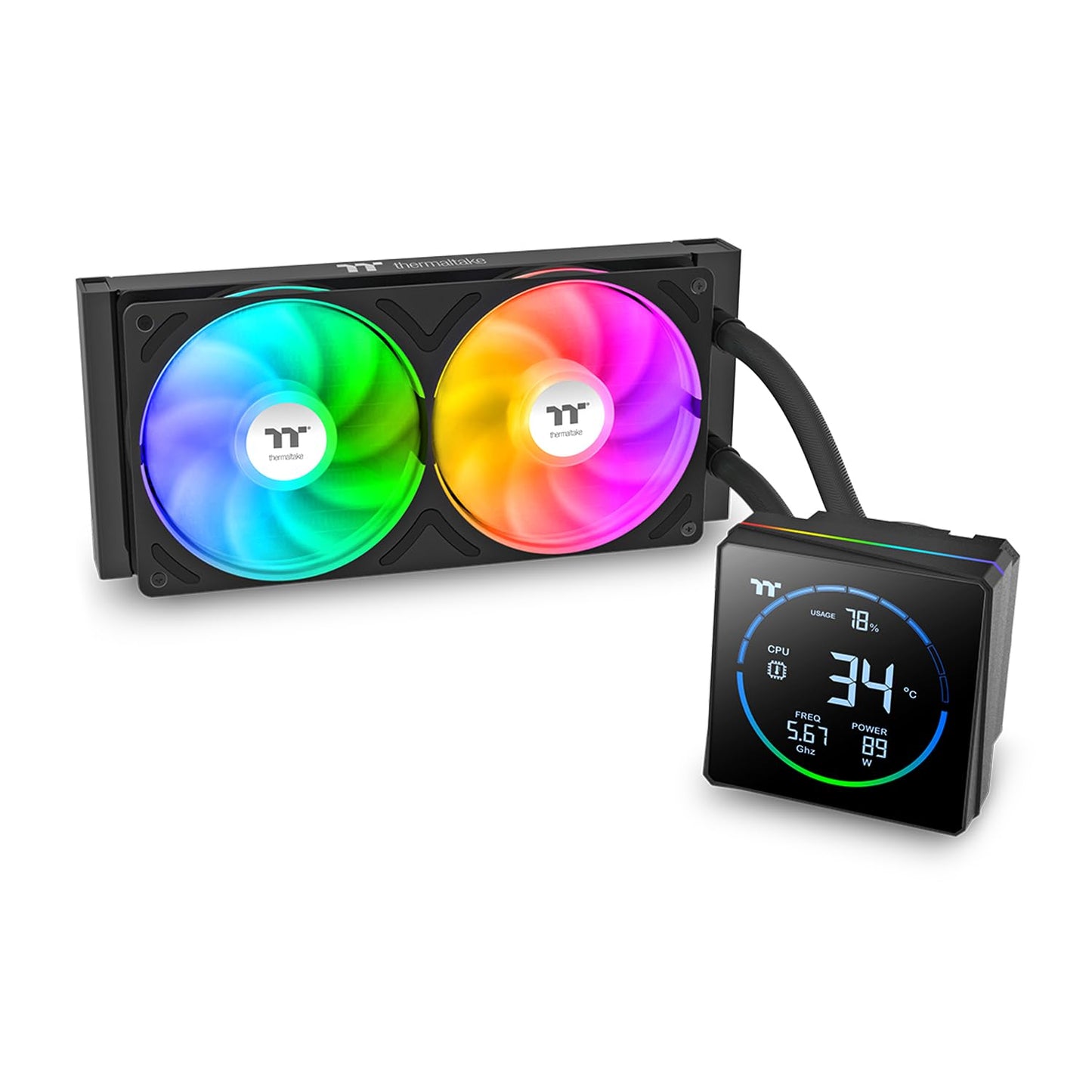 Thermaltake TH240-S V3 ARGB CPU Liquid Cooler; Intel/AMD; 1x240mm 500~2500rpm Single Frame ARGB Fan; 3.95" Segment Code LCD; Rotatable Pump Head; TT