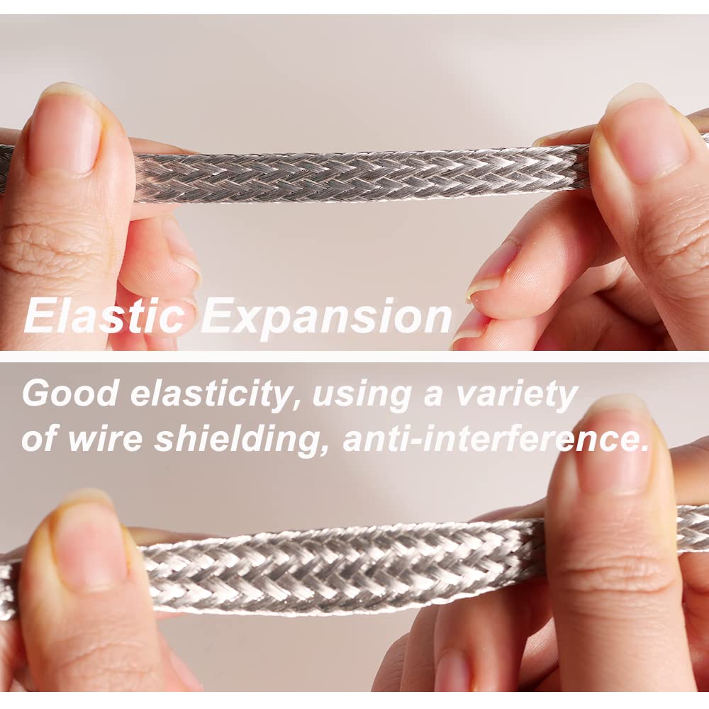 QuQuyi 9.84ft 5mm Braided Ground Strap Tinned Copper Flat Sleeving Expandable Metal Sheath Screening Signal Wire Cable Shielded