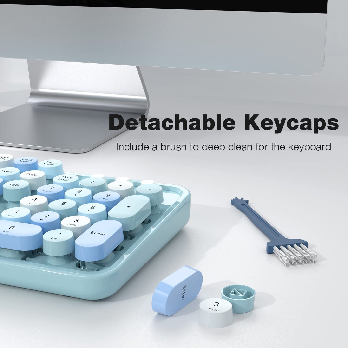 MOFII Wireless Keyboard and Mouse Combo, Retro Keyboard with Round Keycaps, 2.4GHz Dropout-Free Connection, Cute Wireless Mouse
