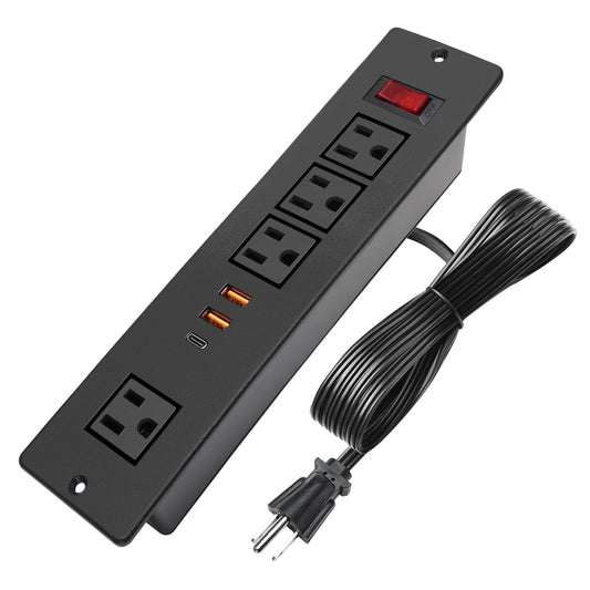 Desktop Recessed Power Strip USB C (Fast Charge 20W),Mounted Desk Plug in Extension Cord 4 Outlets (1 Extra Wide Space) w 3 USB Ports (w Switch)