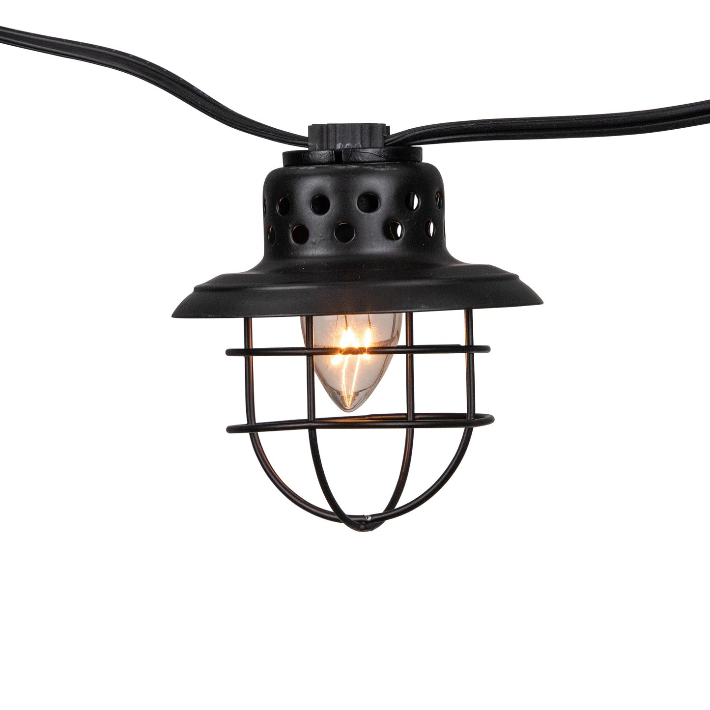 Northlight 10-Count Black Caged Fisherman Lantern Patio String Light Set - 9' Black Wire, Clear C7 Bulbs - Indoor/Outdoor Decorative Lighting