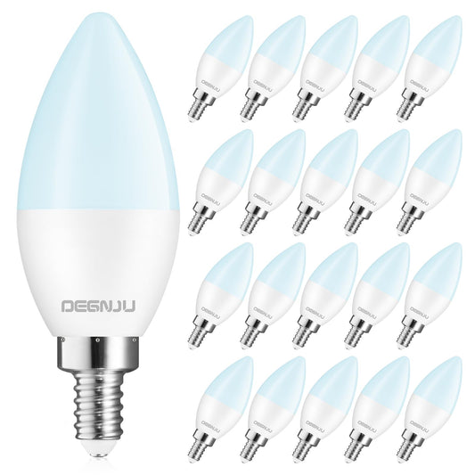 DEGNJU 20 Pack Chandelier Light Bulbs 60 Watt Equivalent, Candelabra LED Light Bulbs, E12 LED Bulb Daylight 5000K, Type b Light Bulb 5.5W, Candelabra