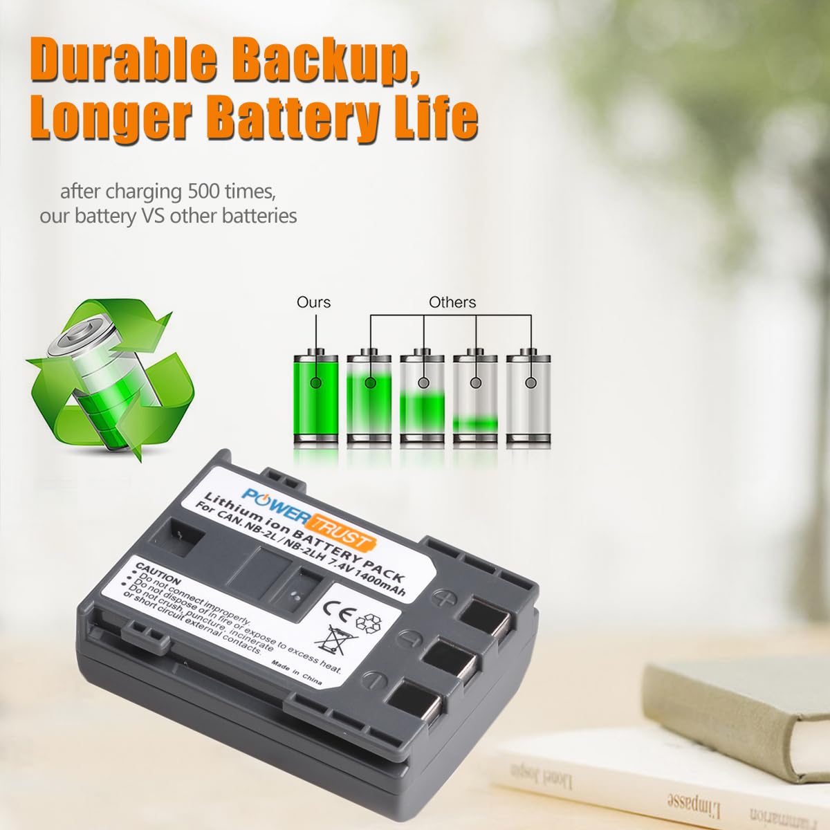 PowerTrust 2 Pack NB-2L NB-2LH 1400 mAh Camera Battery and LCD USB Charegr for Canon 350D 400D G7 G9 S30 S40 z1 Kiss N X Rebel XT XTi