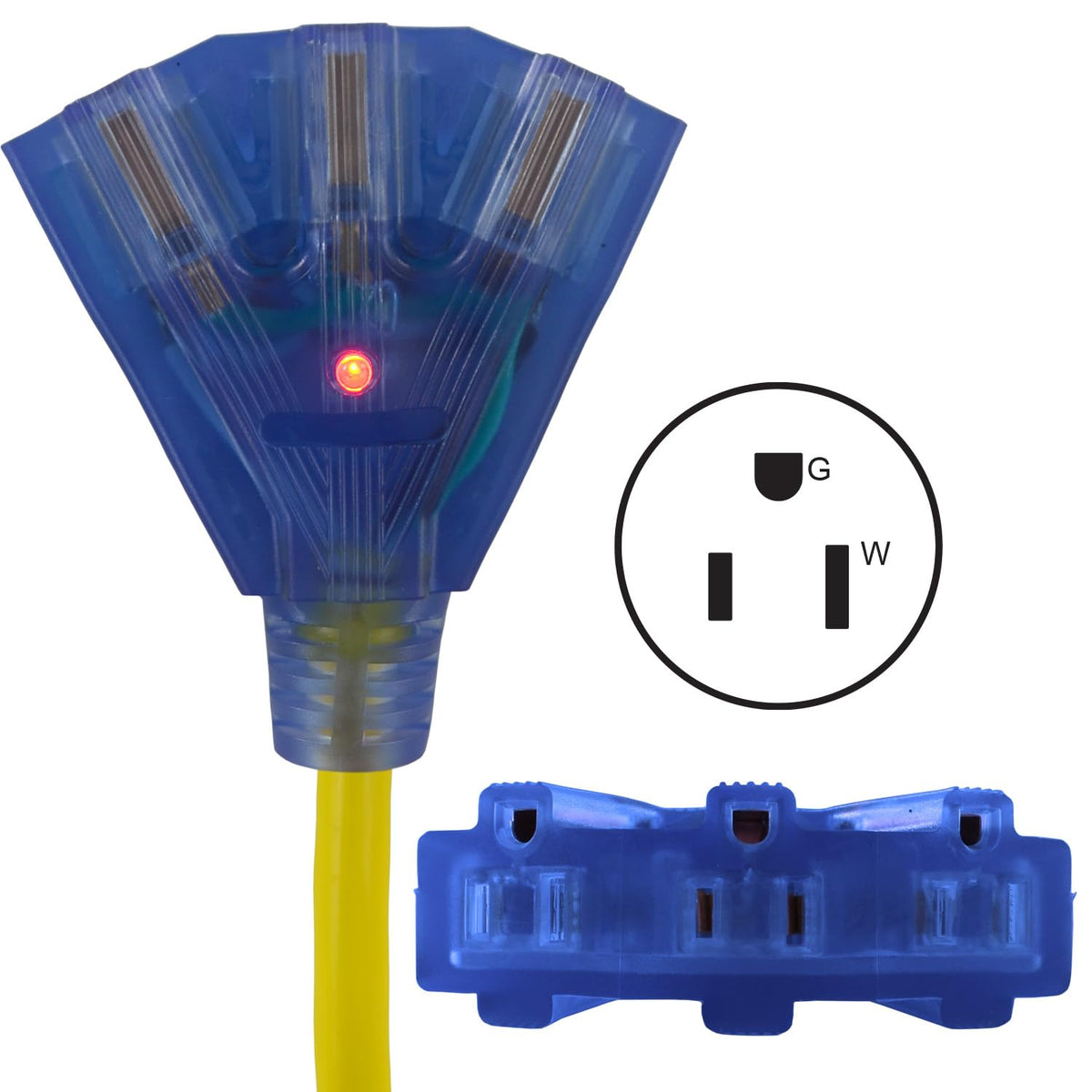 Conntek 25-Foot 30-Amp 125-Volt 3-Prong Fan-Style Generator Extension Power Cord, L5-30P to Three 5-15R, with Power Indicator Light