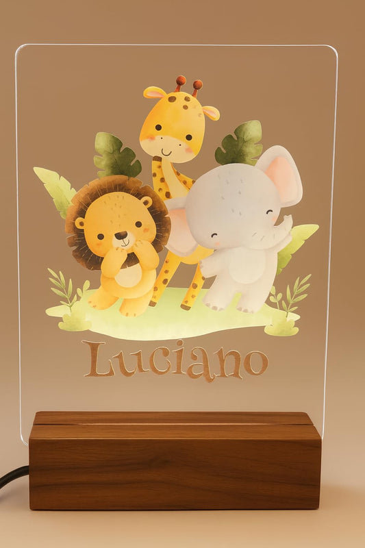 Personalized Led Night Light Name for Kids, Custom Cute Forest Animals with Wooden Base Bedroom Decor, Personalized Baby Gifts for Girls Boys Nursery