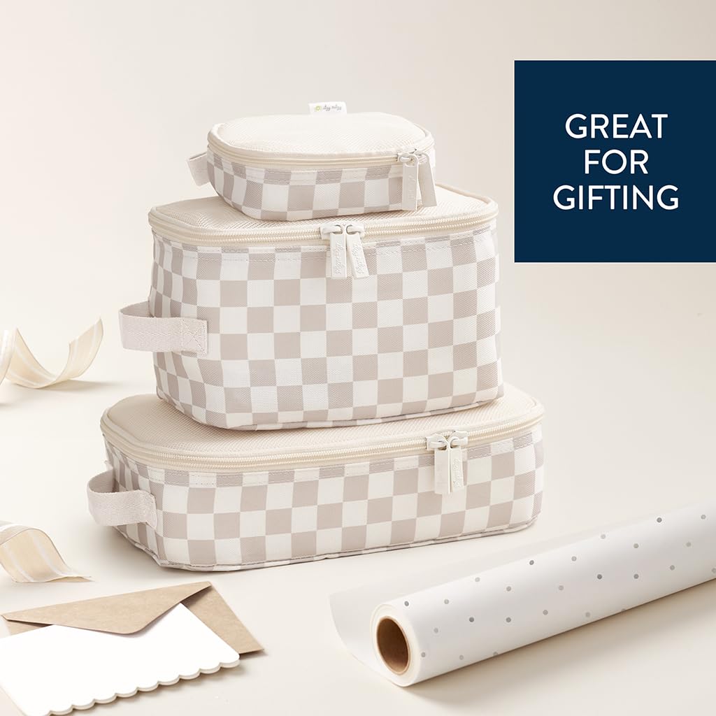 Itzy Ritzy Packing Cubes 3-Pack – Travel Organizers with Mesh Top, Double Zippers & Fabric Handle, Checkerboard