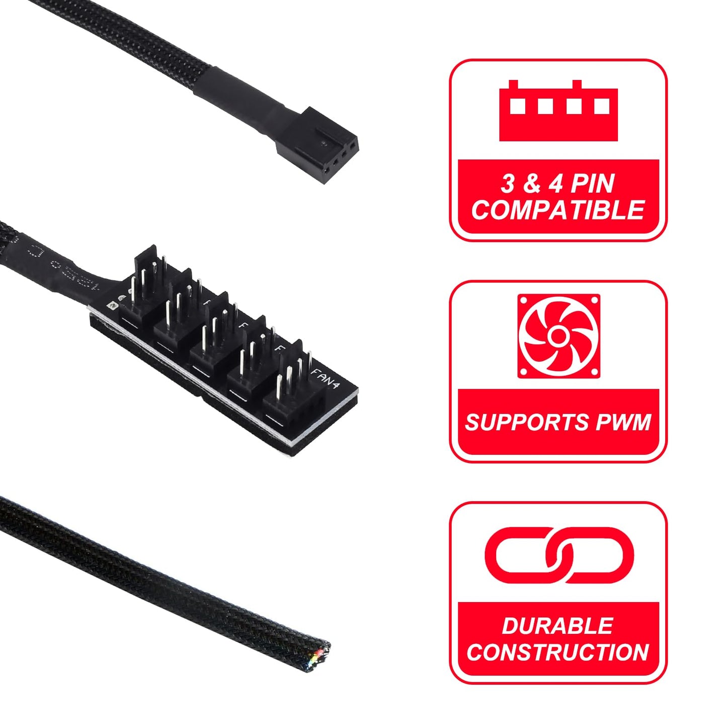 DIANN 2pcs PWM Fan Splitter Extension Cable 1 to 5 Computer Splitter Compatible With 3 & 4 Pin PC Cooling Fans