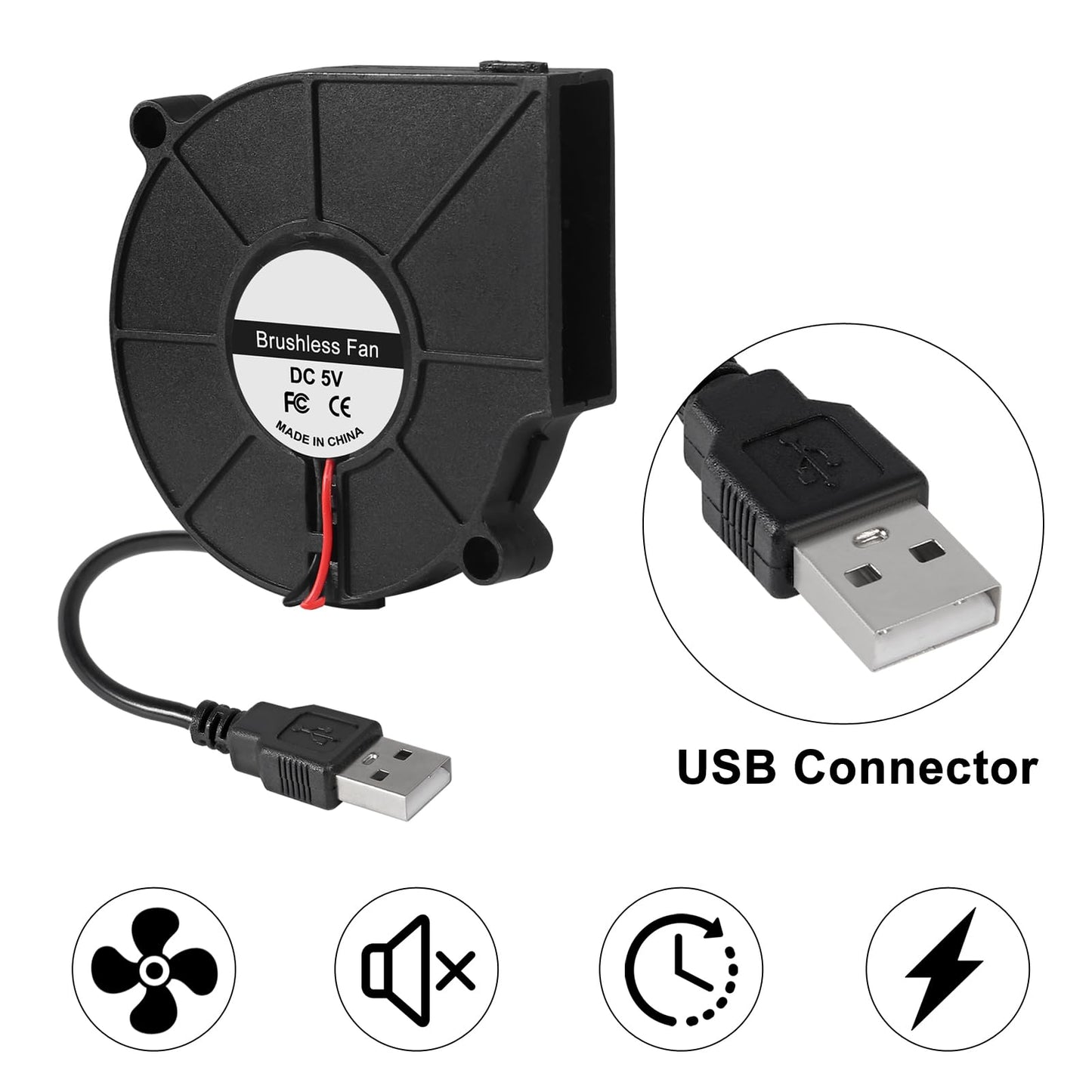 4Pcs 75mm USB Fan 75mm x 15mm Cooling Turbo Blower Fan 5V 7515 USB DC Brushless Small Computer Case Fan Cooler for 3D Printer Cooling Electronics, Air
