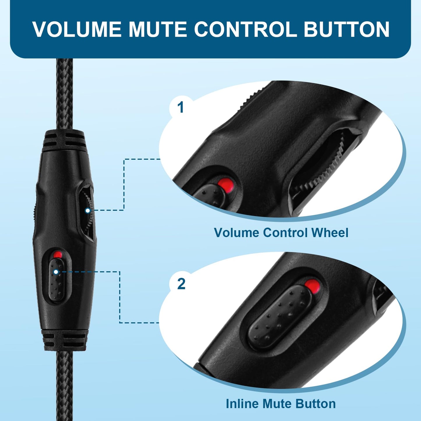 HyperX Cloud Alpha Replacement Cable - Compatible with Cloud Alpha, Mix, Flight, Logitech G633, G933 Gaming Headsets - 3.5mm Audio Cable with Mute