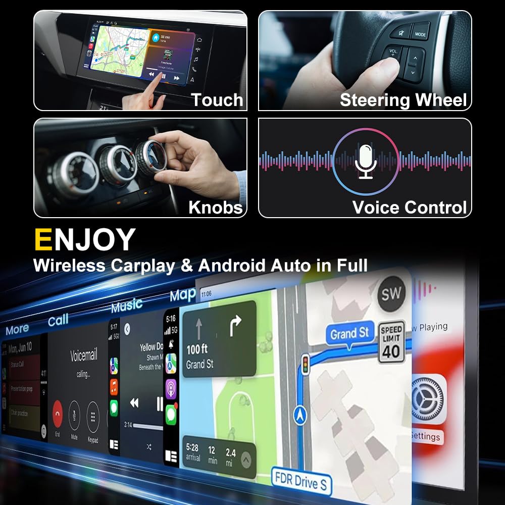 Pyniro 2 in 1 Wireless CarPlay Adapter, Android Auto Plug&Play CarPlay Dongle Converts Wired to Wireless with USB&USB-C/Type-C, Fast Auto-Connect