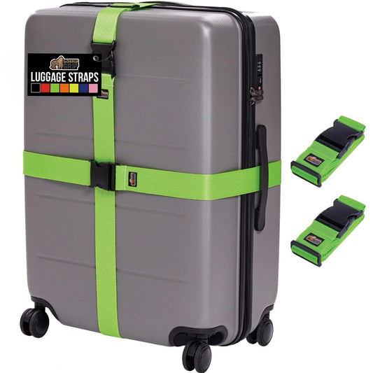 GORILLA GRIP Heavy Duty Luggage Straps – 2 Pack Adjustable Travel Belts to Secure Suitcases, Connect Bags & Extend Luggage Life (Green)