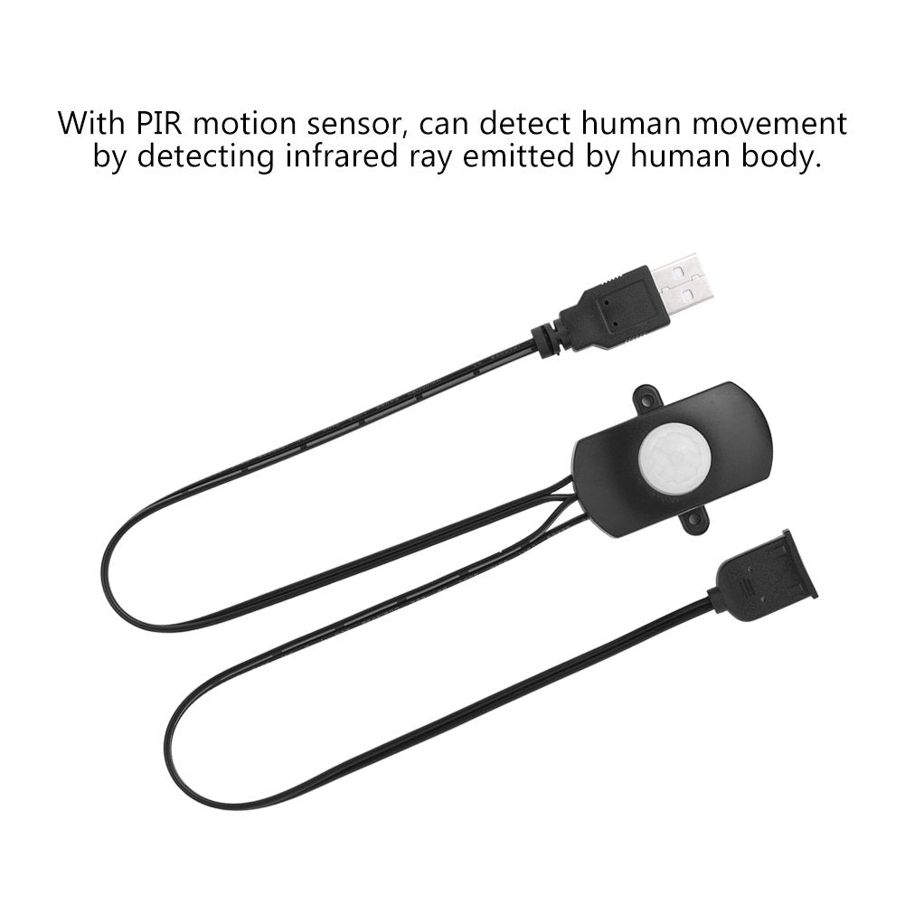 Tihebeyan Mini PIR Motion for DIY LED Lighting, PIR Infrared Motion Sensor Detector Automatic LED Strip USB Interface(Black)