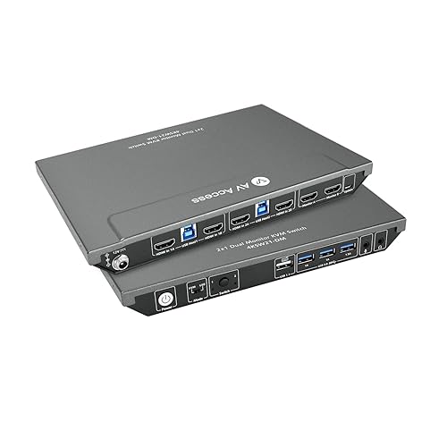 AV Access KVM Switch 2 Monitors 2 Computers, 4 USB, EDID, Fast Hotkey Switch, 4K@60Hz HDMI Dual Monitor Display 1 or 2 PCs Simultaneously,2 Desktops