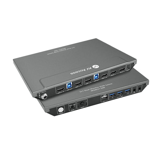 AV Access KVM Switch 2 Monitors 2 Computers, 4 USB, EDID, Fast Hotkey Switch, 4K@60Hz HDMI Dual Monitor Display 1 or 2 PCs Simultaneously,2 Desktops