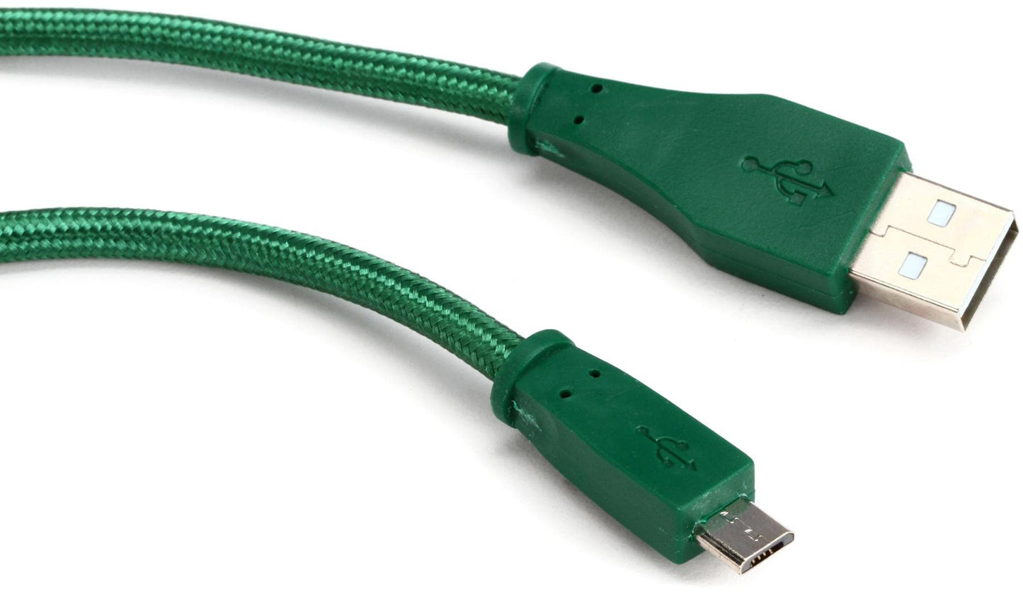 Roland Interconnect Cable, USB-A to Micro-USB, Green Woven, 5-Feet