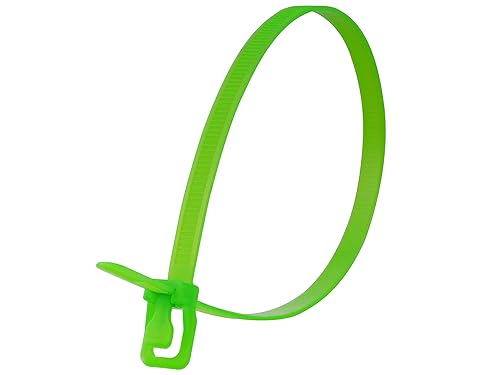 RETYZ 14-Inch Fluorescent Green Reusable Releasable Cable Ties - 20 Pack, 120 lb Strength, Patented Quick-Release, Heavy-Duty Design for Industrial
