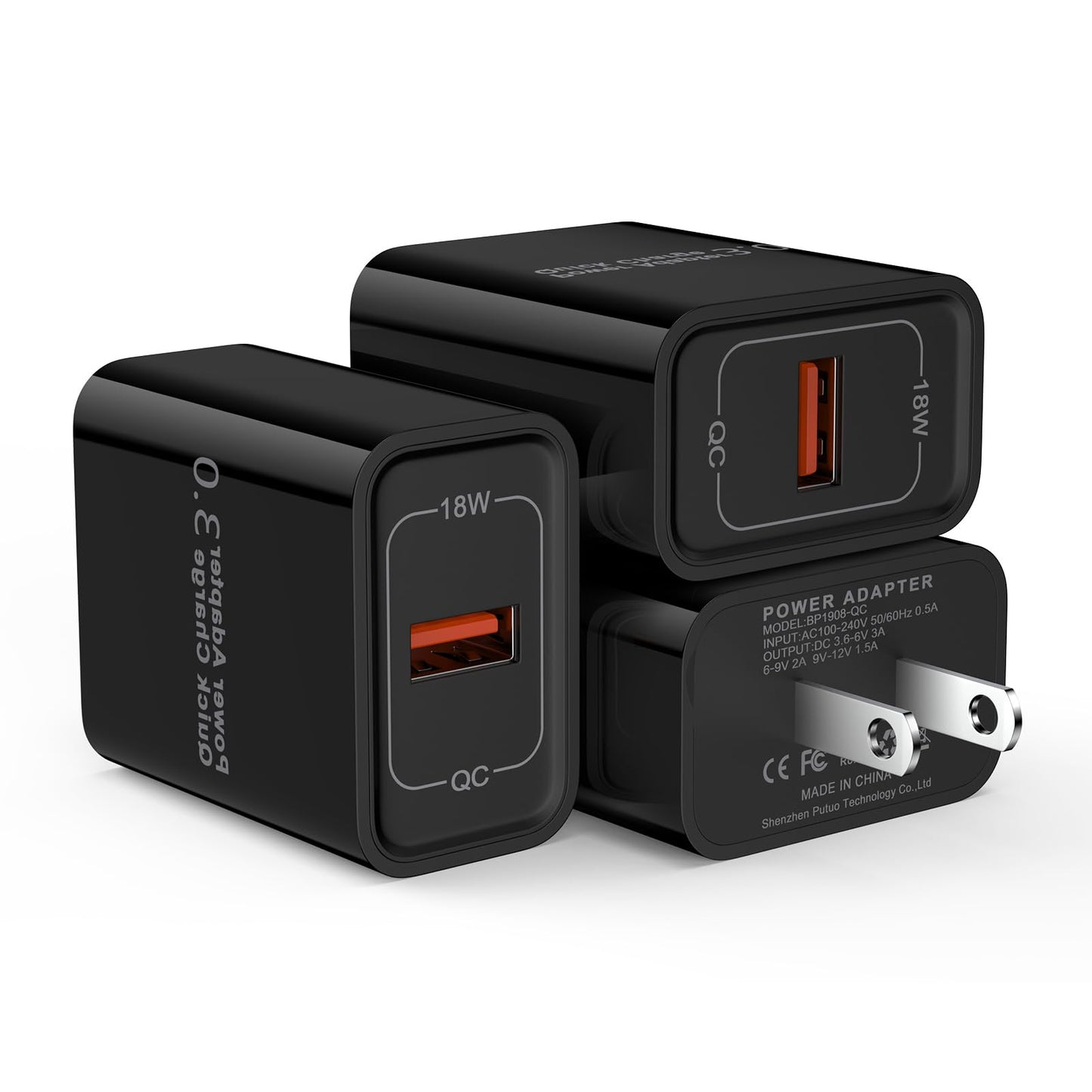3Pack Quick Charge 3.0 Wall Charger Samsung Fast Charging Block 18W QC 3.0 USB Charger Wall Adapter Plug for Samsung Galaxy S26 S25 S24 S23 S22 Z Flip