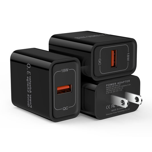 3Pack Quick Charge 3.0 Wall Charger Samsung Fast Charging Block 18W QC 3.0 USB Charger Wall Adapter Plug for Samsung Galaxy S26 S25 S24 S23 S22 Z Flip