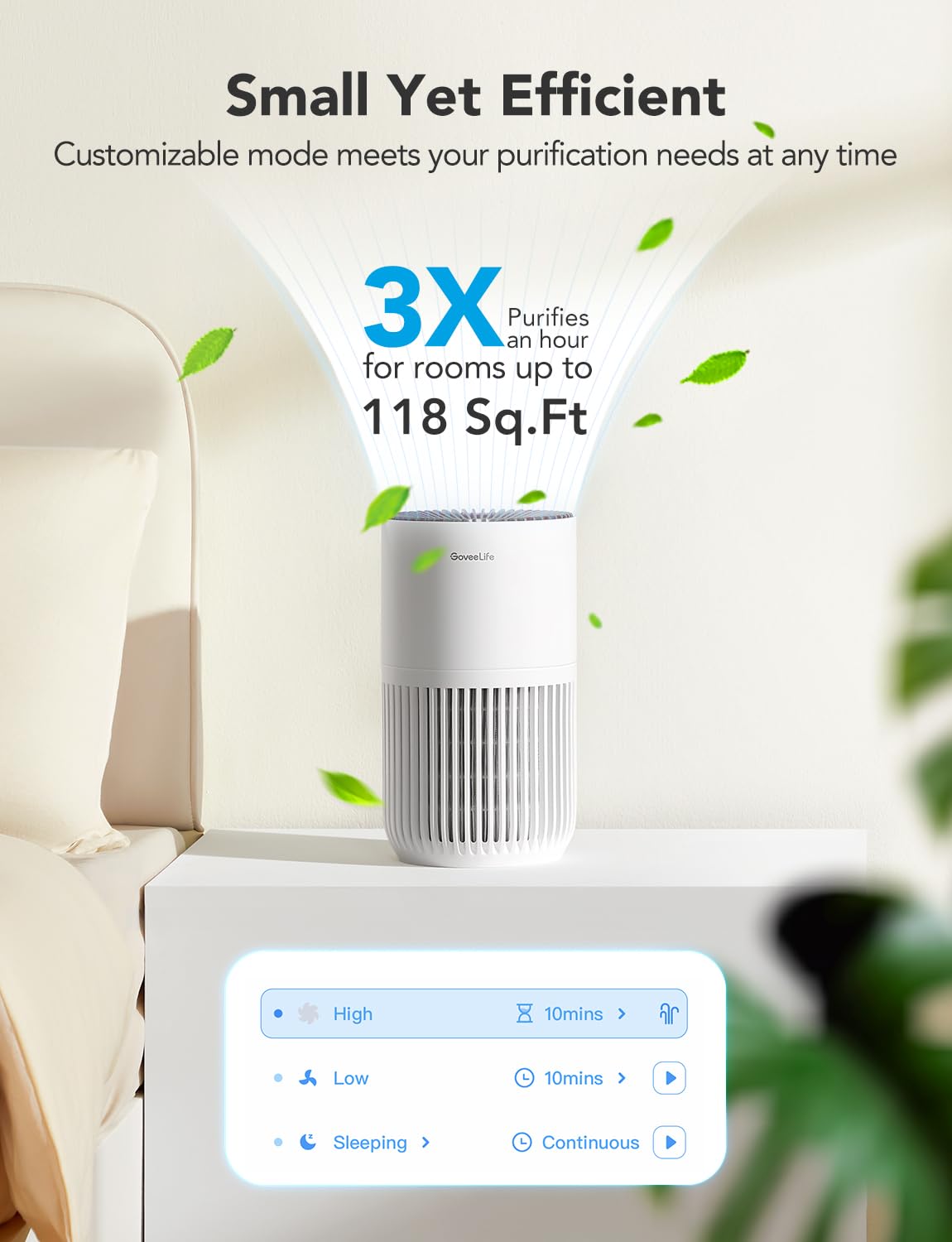 GoveeLife Smart Mini Air Purifier for Bedroom, with App & Alexa Control