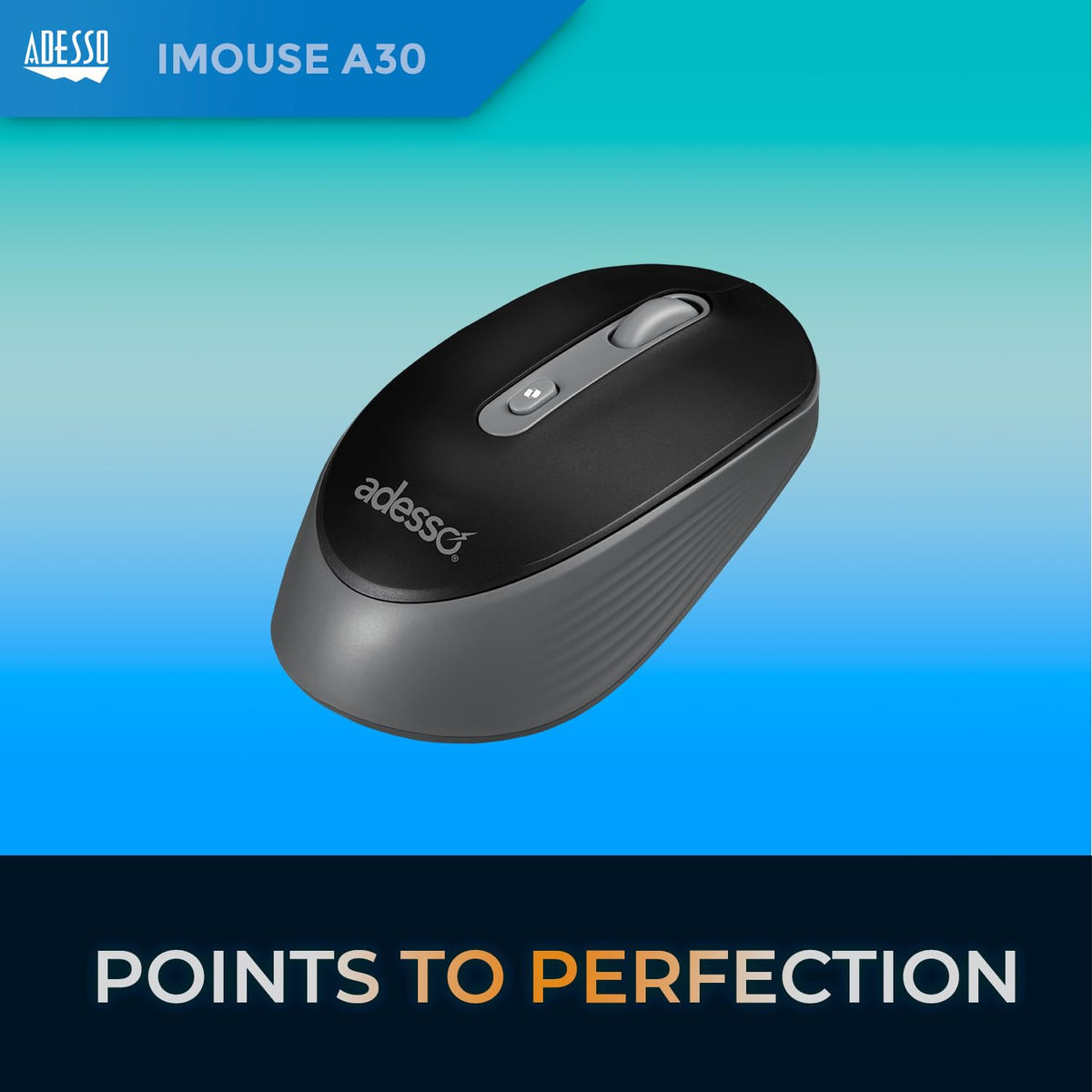 Adesso iMouse A30 Wireless Mouse, Black, 1200 DPI