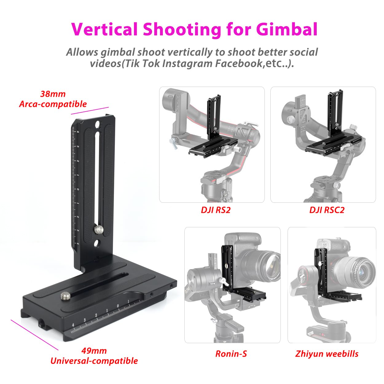 Akeipho L Bracket Vertical Mount Quick Release Plate for DJI Ronin RSC2 / RS2/ RS3 / S, Zhiyun Weebill S Gimbal, DSLR Camera, Tripod, Monopod