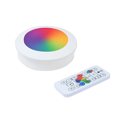 Ecolight 3.5in Battery-Operated LED Puck Light - White, RGB and 400K White, Magnetic, Tap on/Off, auto Timer with IR Remote