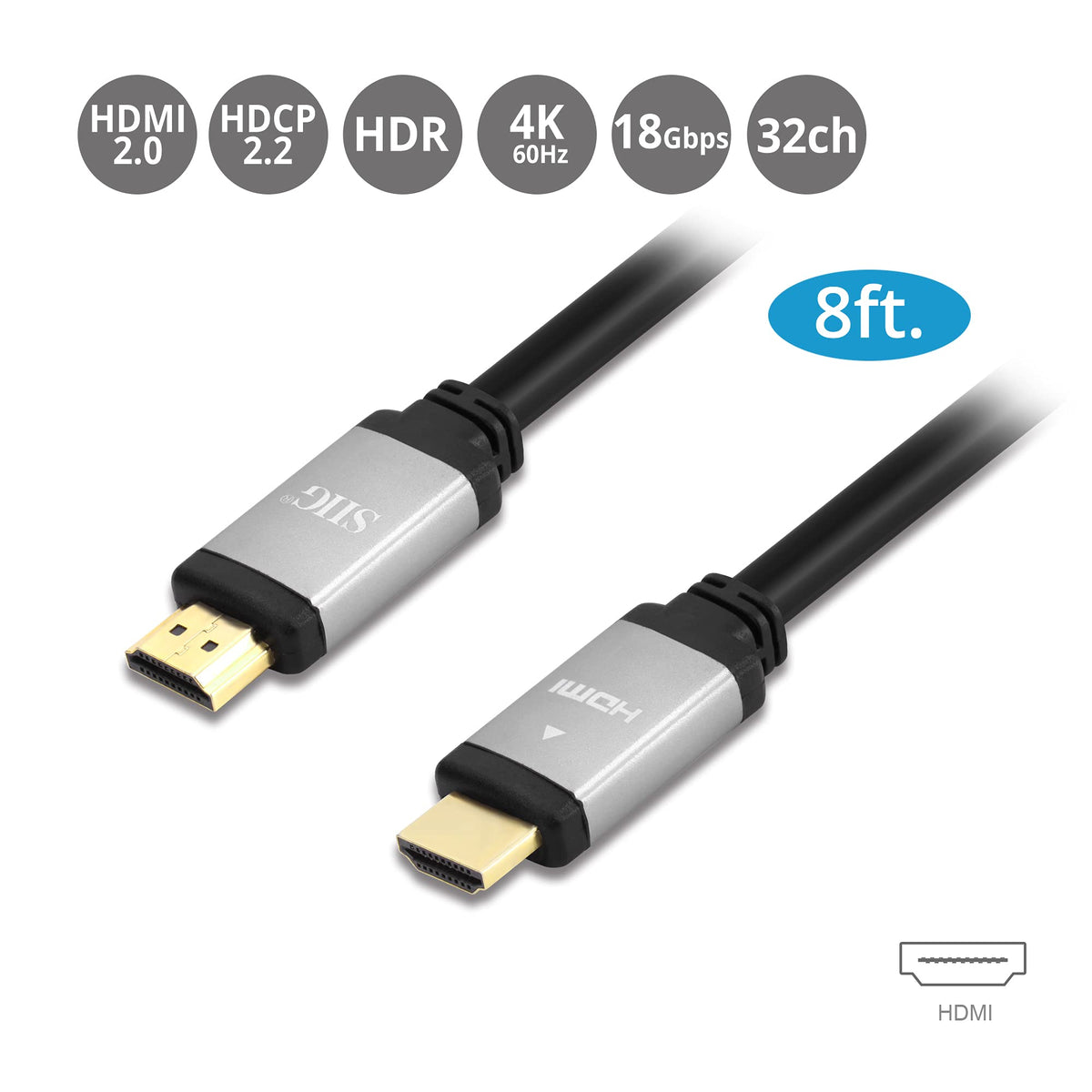 SIIG HDMI 2.0 Cable, 4K60, HDR, 8ft, CB-H20T11-S1