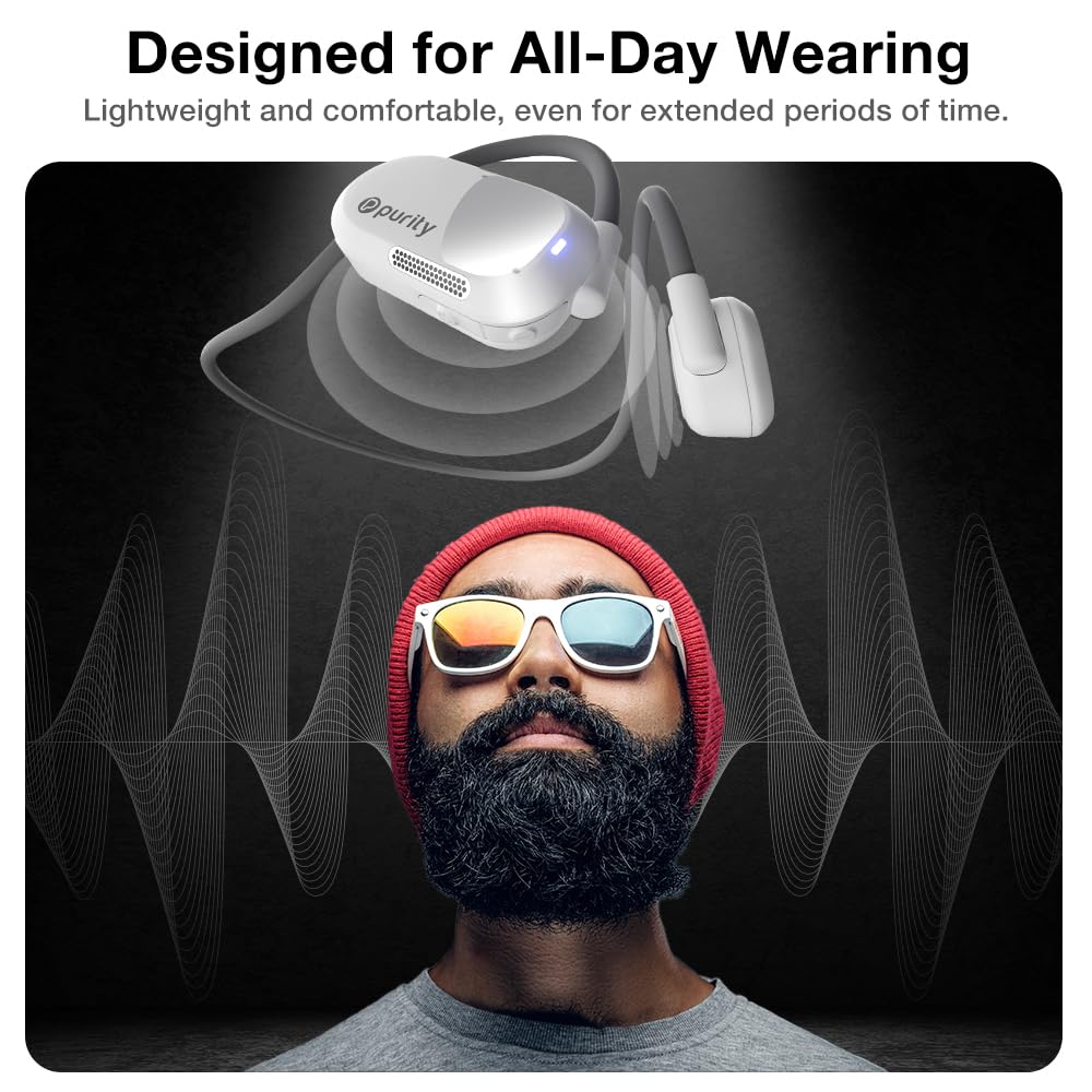 Purity Air Open Ear Headphones - True Air Conduction Wireless Bluetooth Open Ear Earbuds with Dual Mic for iPhone/Android - Secured Long Wearing