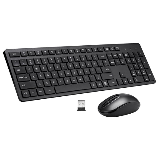 Wireless Keyboard and Mouse Combo, 2.4G Silent Cordless Keyboard Mouse Combo for Windows Chrome Laptop Computer PC Desktop, 106 Keys Full Size
