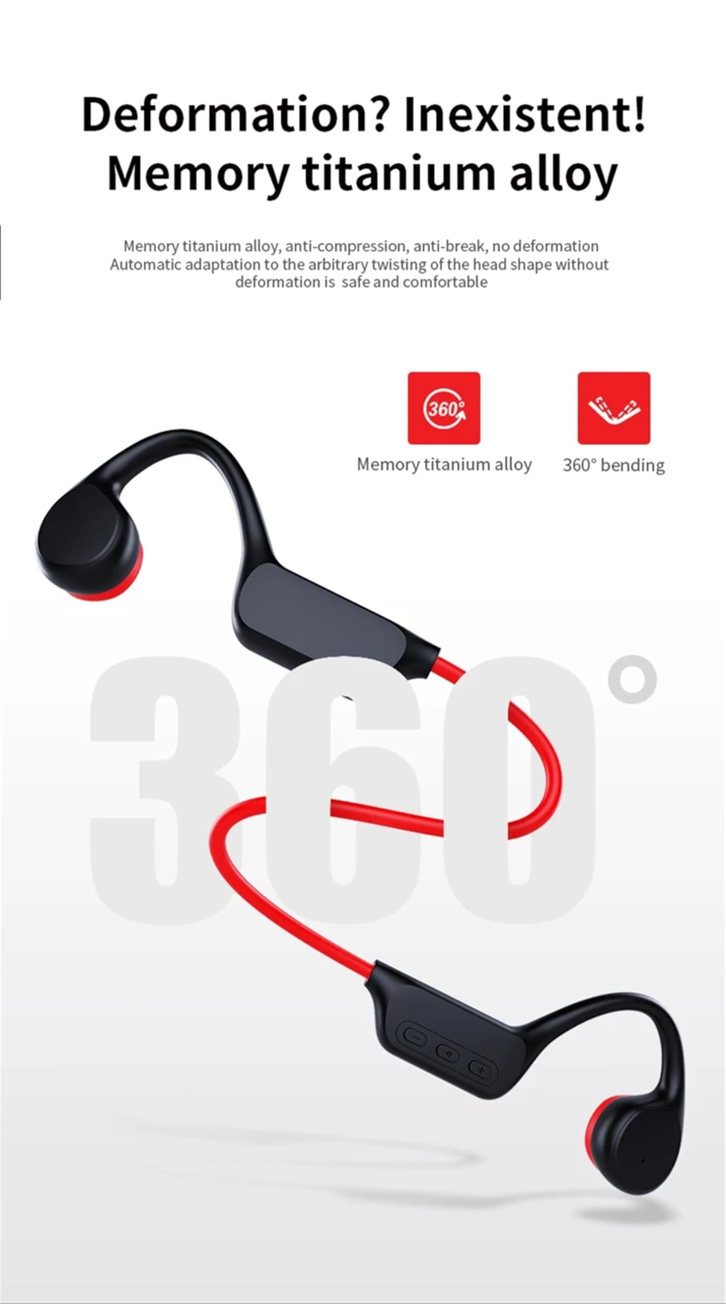 GZCRDZ IPX8 Waterproof Bone Conduction Headphones X7s Bluetooth 32GB MP3 Swim Sports Wireless Earphone with Mic HiFi Bass Music Stereo (Red)