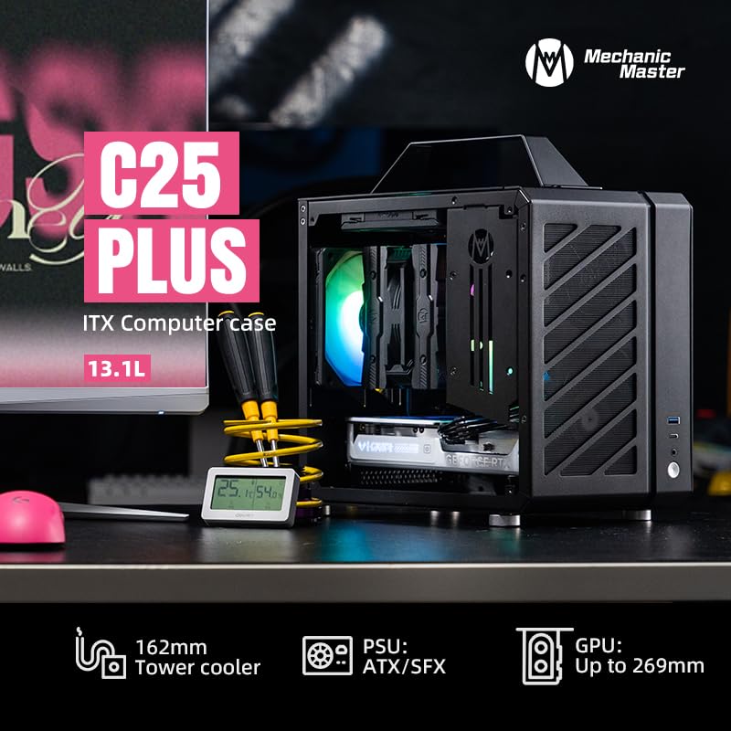 Mechanic Master Cool Cube Series C25Plus Mini-ITX Case/Alumium/Steel/GPU Length Within 269mm, ATX14cm/SFX/L PSU Computer Case