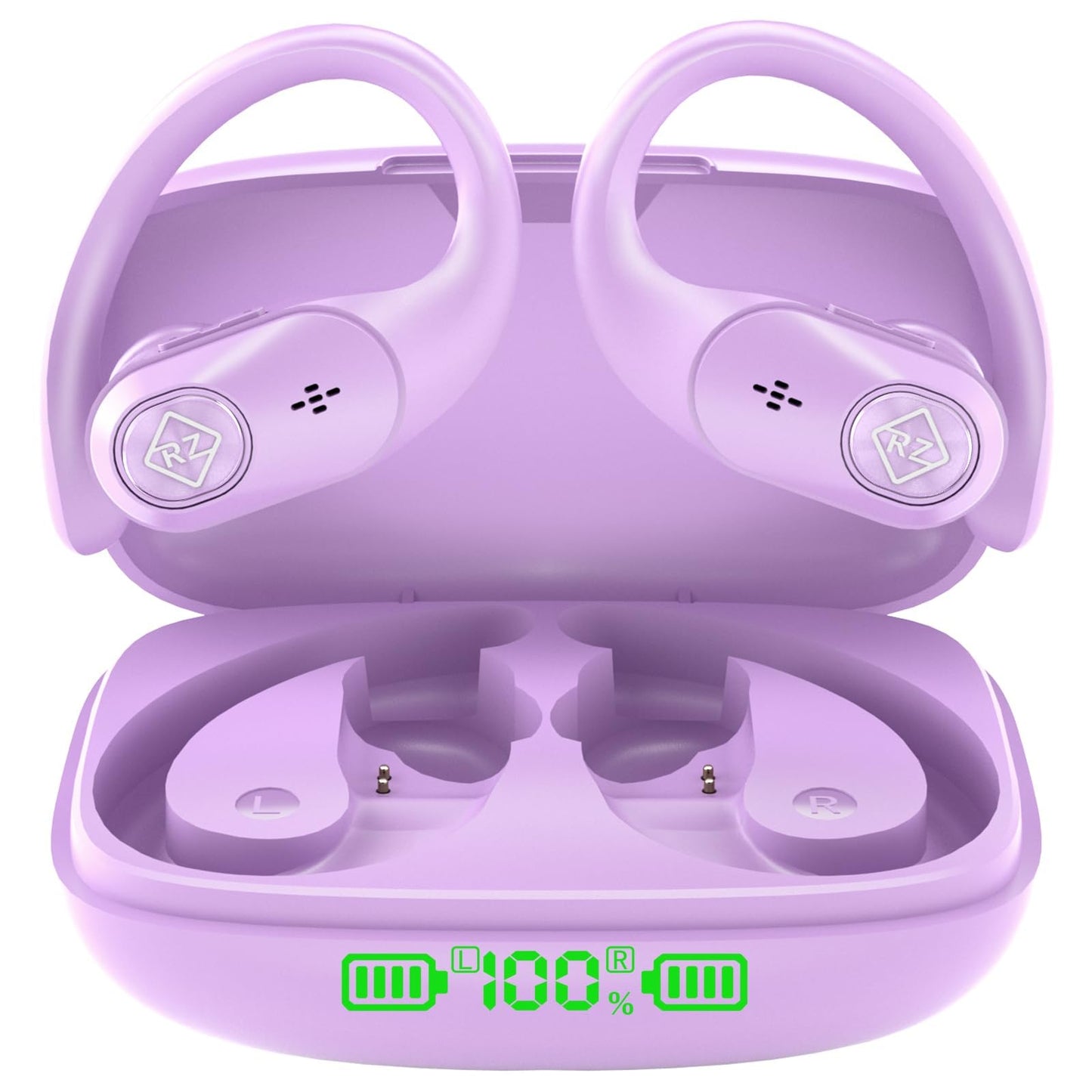 Wireless Earbuds Bluetooth Headphones 96H Playtime LED Display Waterproof Built in Mic Deep Bass Sound Secure Over Ear buds Earhooks for iPhone