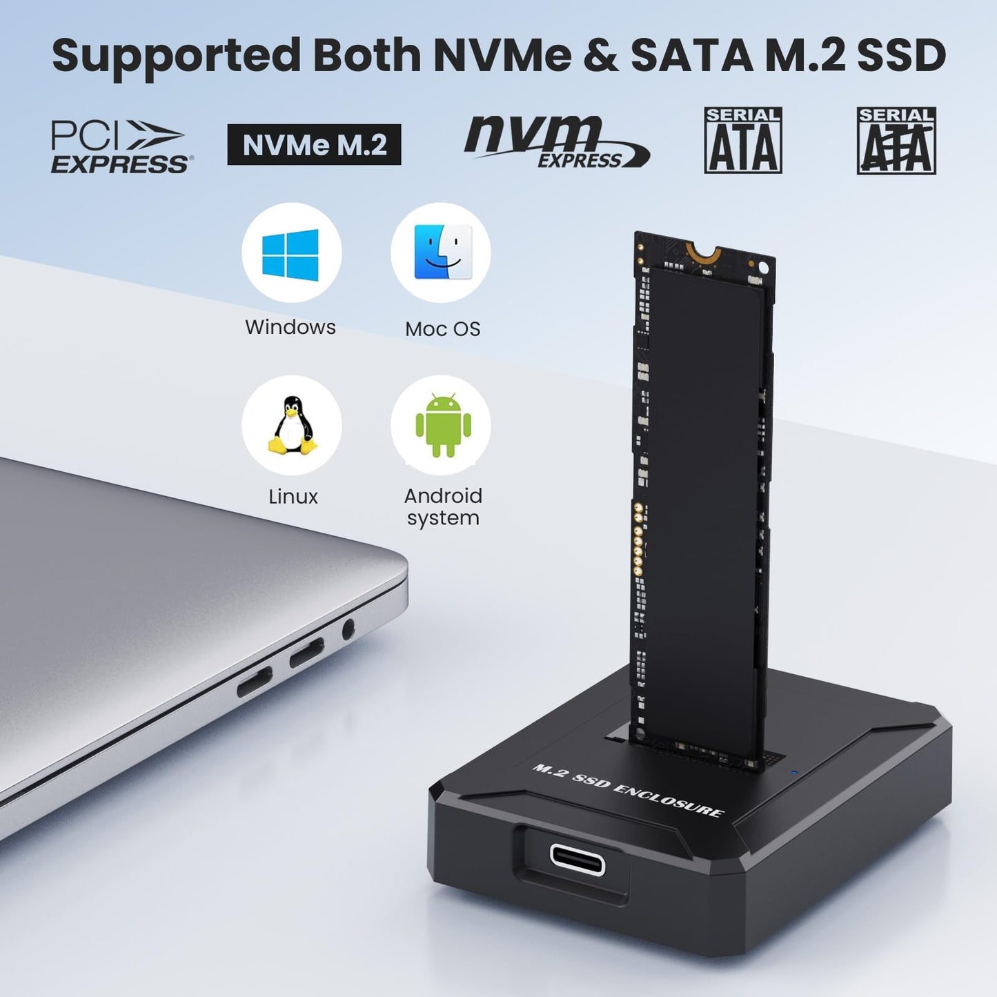 YiNVRE M.2 SATA & NVMe to USB Reader Adapter, Tool-Free NVMe Docking Station for M.2 PCIe NVMe and SATA NGFF SSD Reader, Size for 2280 2260 2242 2230
